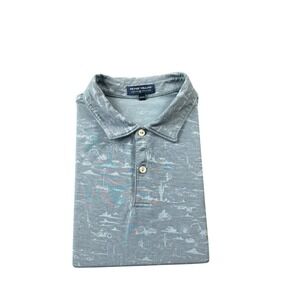 Peter Millar Crown Crafted Blue Desert Motorcycle AOP Golf Polo Size Large